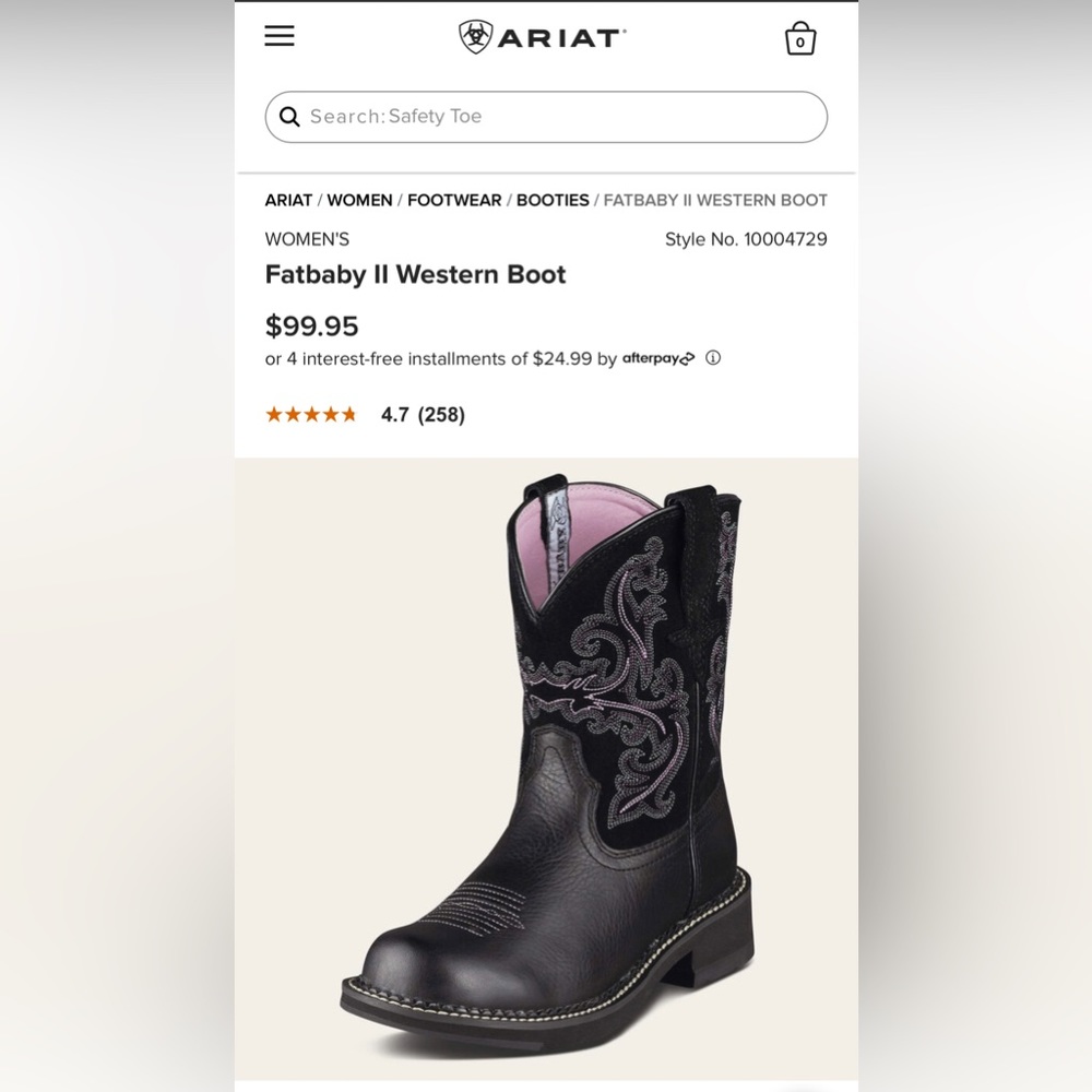Ariat women’s “Fatbaby” size 9 wide western boot NWT